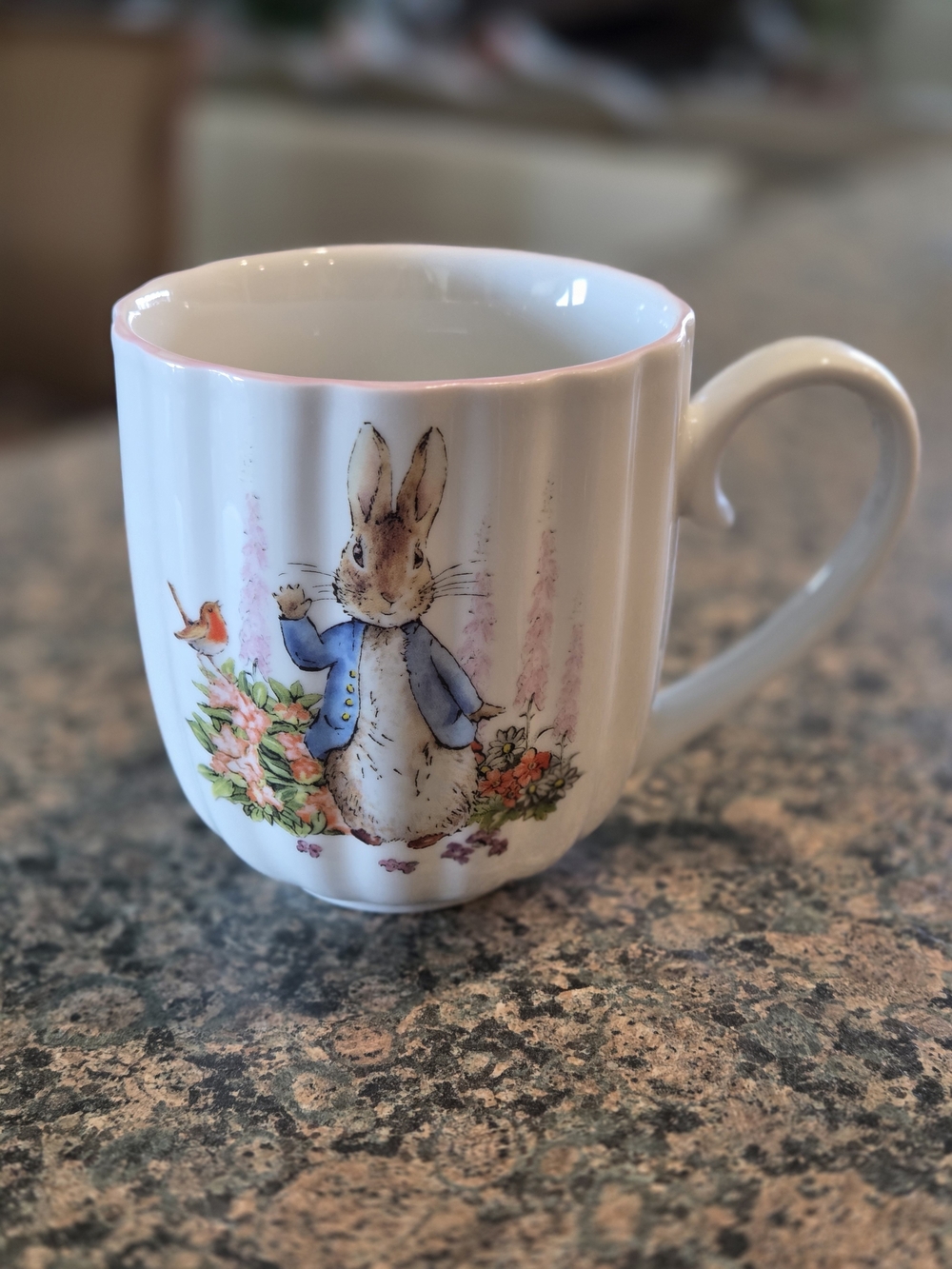 Peter Rabbit Ceramic Mug - White with Pink Trim